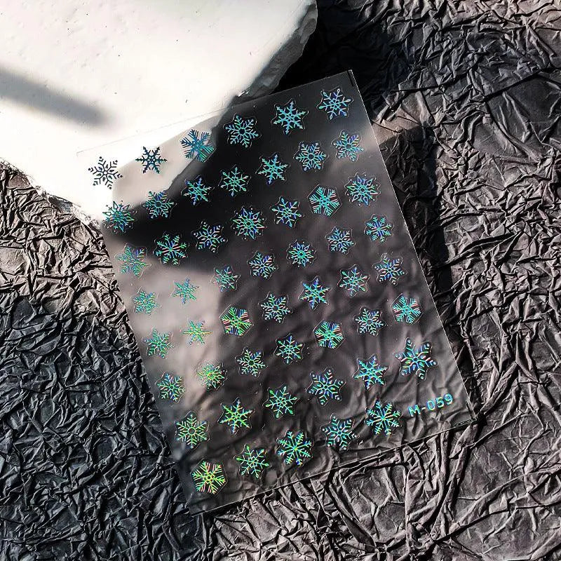 Snowflake Nail Art Stickers Adhesive Slider Metal Colors Snowflake Sticker Decals M059 Laser