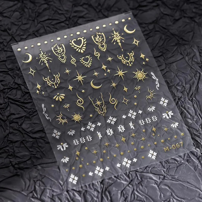 5D Gold Celestial Nail Stickers | Mystical Sun, Moon & Witchy Nail Art Decals M067