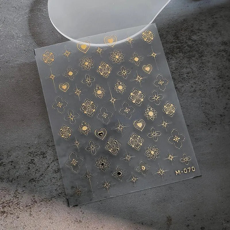 Gold Silver Pattern Nail Art Stickers Adhesive Sliders Sticker Decals M070 gold