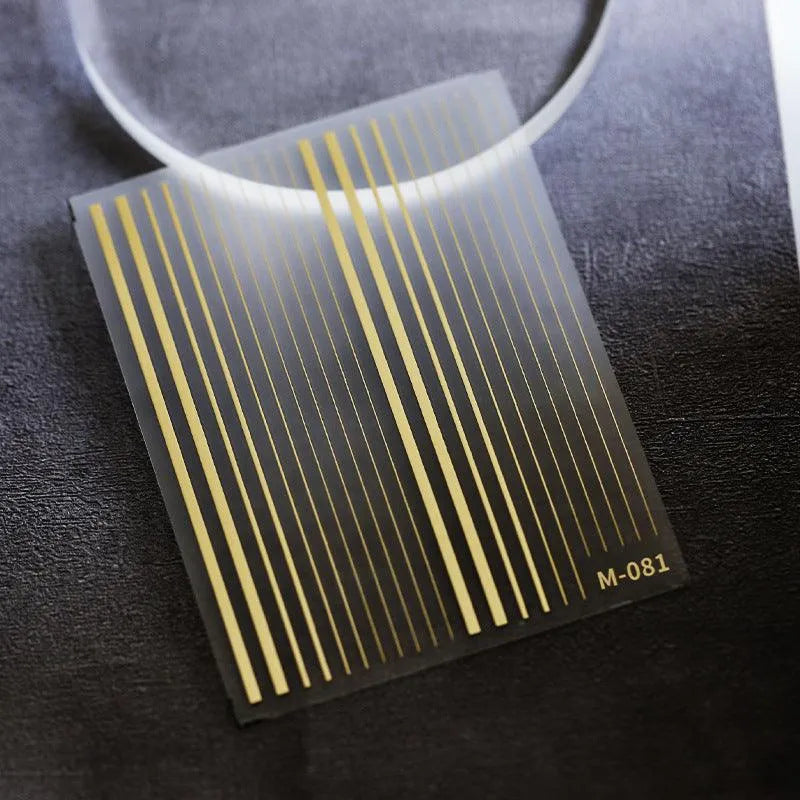 Gold Silver Stripes Nail Art Stickers Metal Color Lines Embossed Adhesive Sticker Decals M081 gold