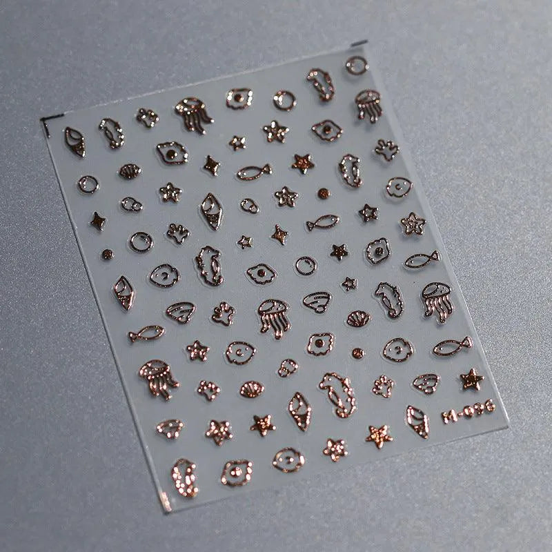 Metal Colors Sea Life Nail Art Stickers Adhesive Gold Silver Jellyfish Seahorses Sticker Decals M096 rose gold