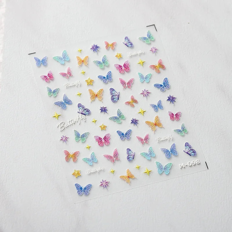 Nail Art Stickers Adhesive Sliders Shiny Butterfly Embossed Sticker Decals M098 embossed