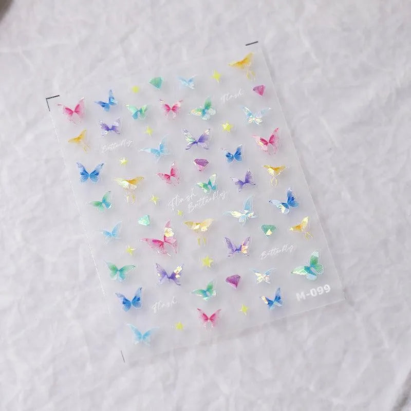Nail Art Stickers Adhesive Sliders Shiny Butterfly Embossed Sticker Decals M099