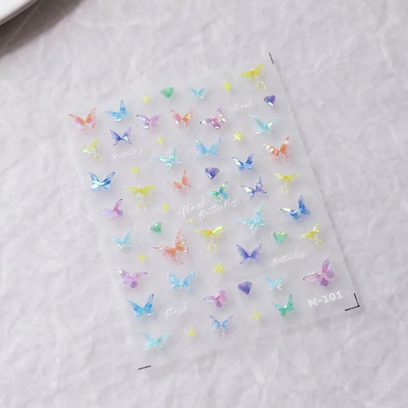 Nail Art Stickers Adhesive Sliders Shiny Butterfly Embossed Sticker Decals M101