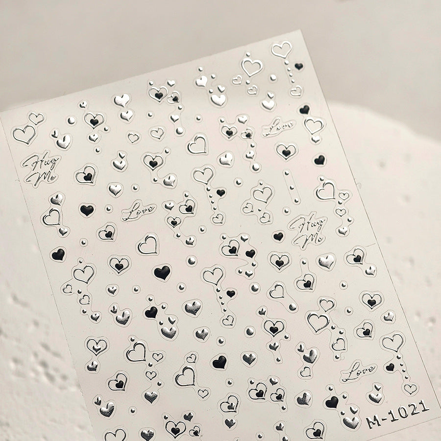 3D Silver Star Hearts Nail Art Stickers for Gradient Manicure