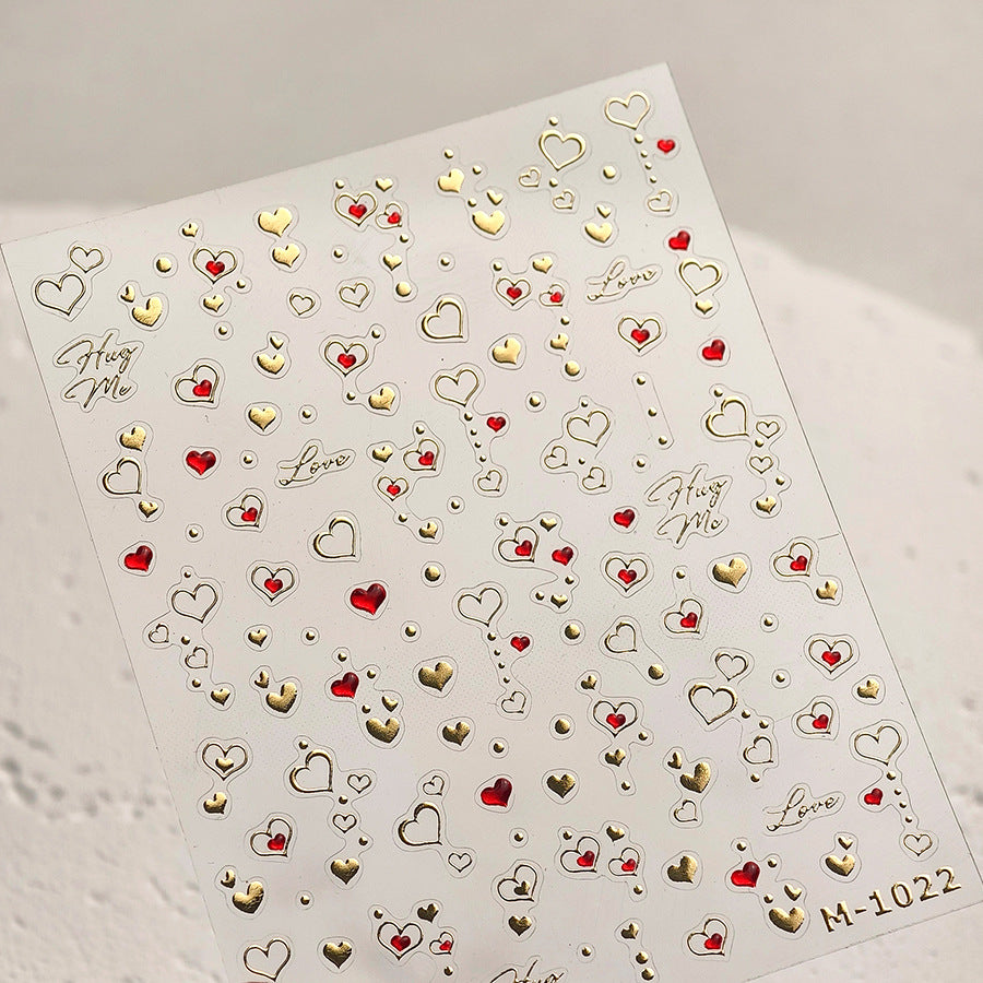 3D Silver Star Hearts Nail Art Stickers for Gradient Manicure