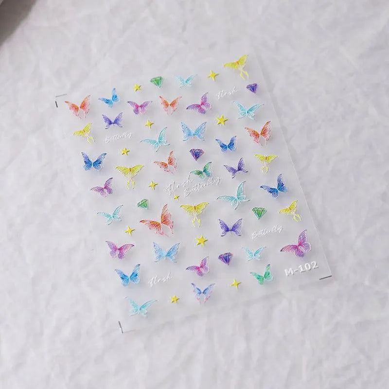 Nail Art Stickers Adhesive Sliders Shiny Butterfly Embossed Sticker Decals M102 embossed