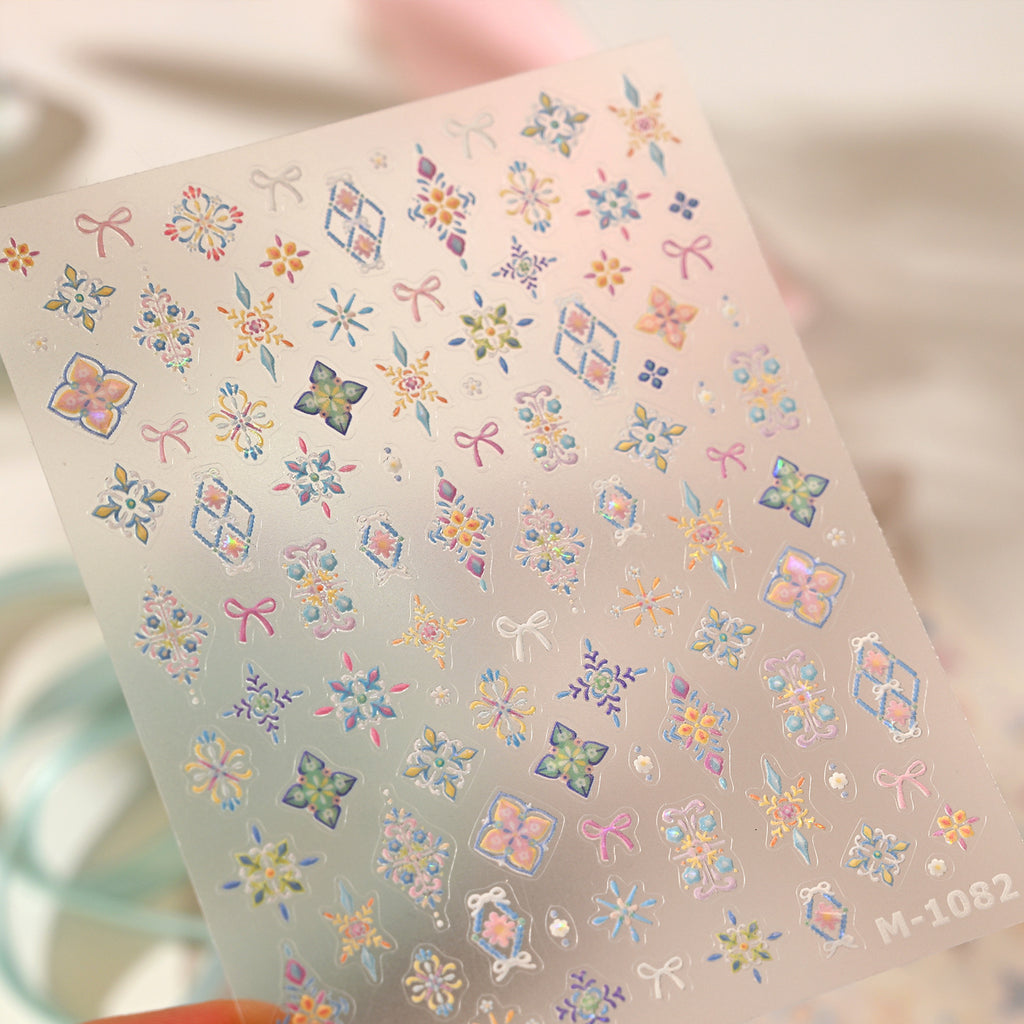 Bohemian 3D Nail Stickers Pastel Floral Decals 1082