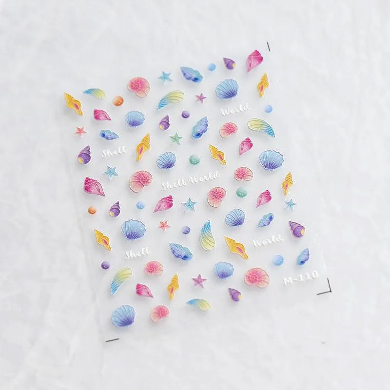 Adhesive Nail Art Stickers Shiny Shell Conch Embossed Sticker Decals M110 