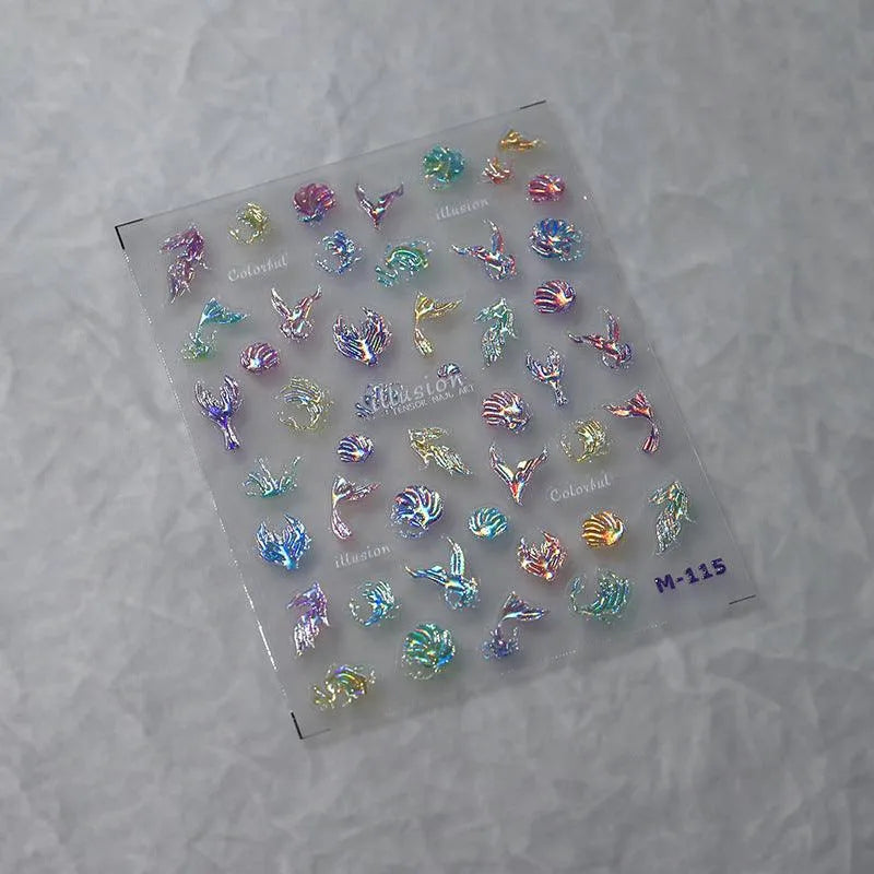Illusion Mermaids Nail Art Stickers Sea Wave Jelly Adhesive Sticker Decals M115
