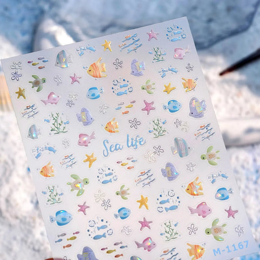 Mermaidcore Sea Life 5D Nail Stickers | Holographic Aquarium Nail Art 1167
