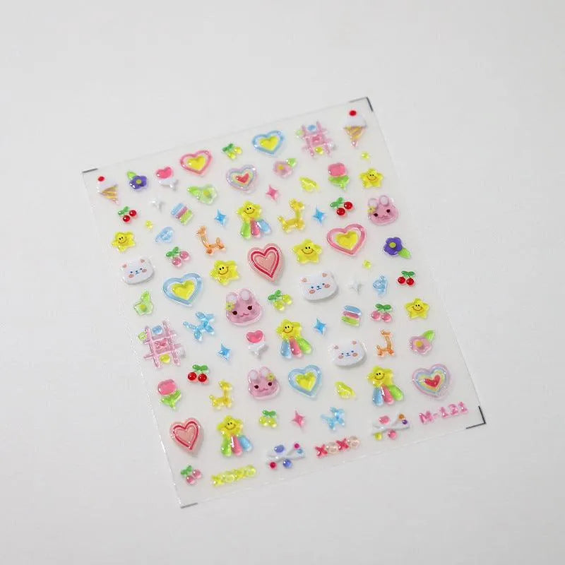Jelly Colors Nail Art Stickers Adhesive Slider Cartoon Bunny Embossed Sticker Decals M121
