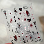 Gothic Evil Eye 3D Chrome Nail Stickers | Spooky Spider Cross Decals For Halloween M1222