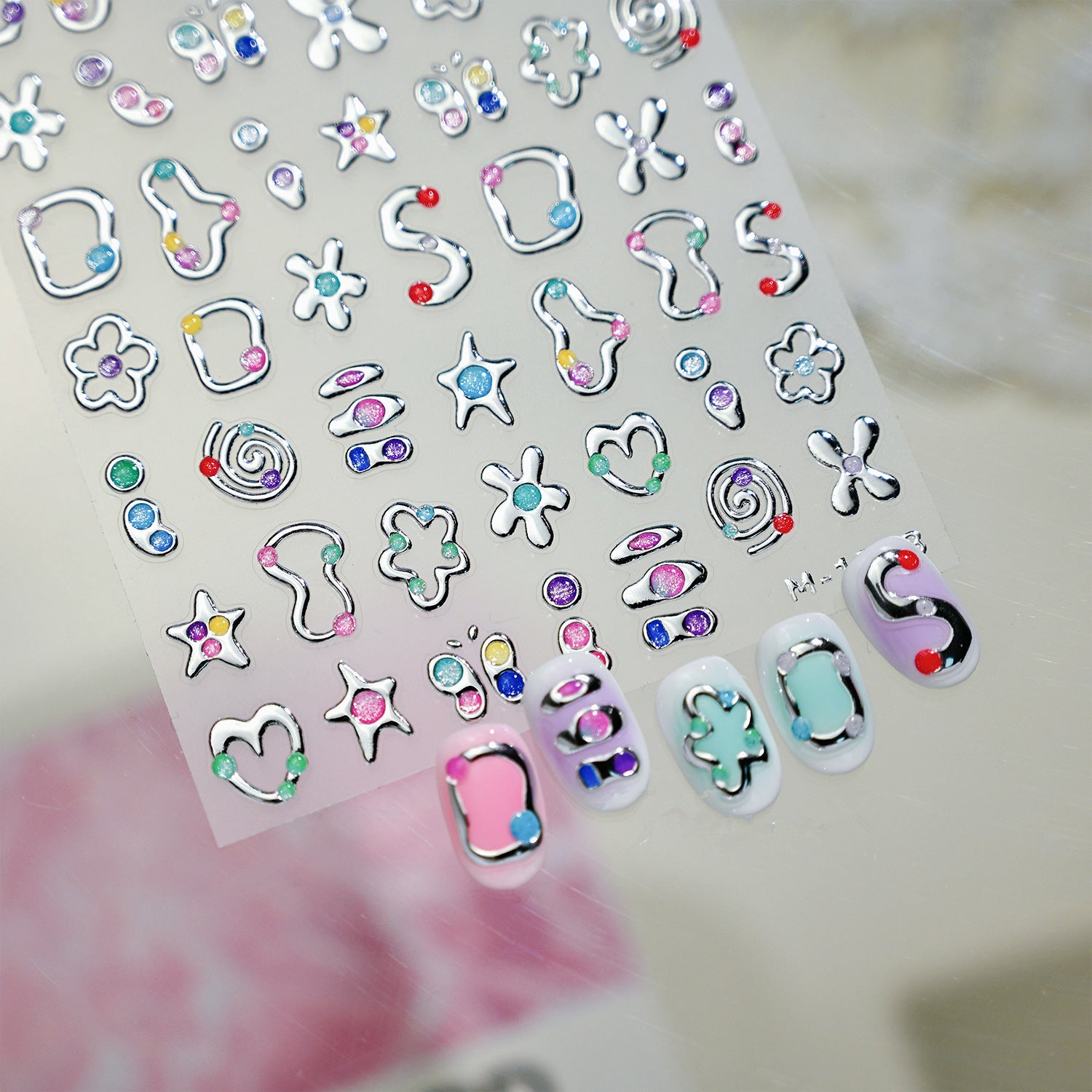 5D Chrome Heart Star Nail Stickers | Y2K Cyber Liquid Metal Decals