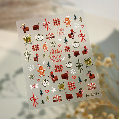 Cartoon Christmas Bear Dog Nail Art Stickers - Cute Snowman Xmas Tree Snowflake Decals 