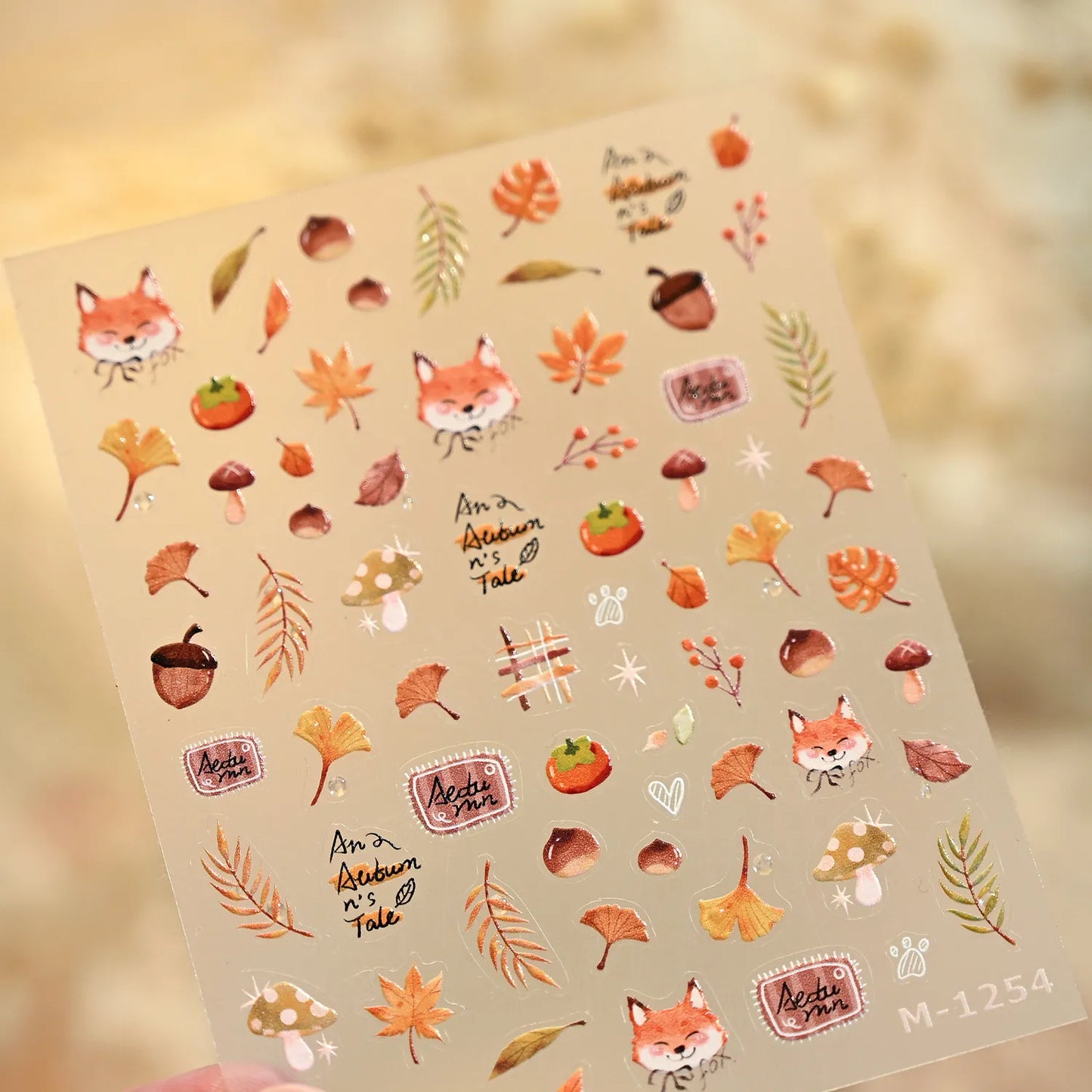 Cute Autumn Fox Nail Stickers | Fall Maple Leaf & Pumpkin Nail Decals M1254