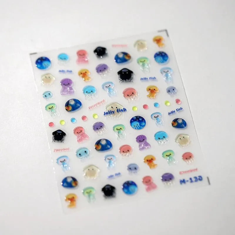 Jellyfish Cartoon Nail Art Stickers Adhesive Cute Summer Sea Sticker Decals M130