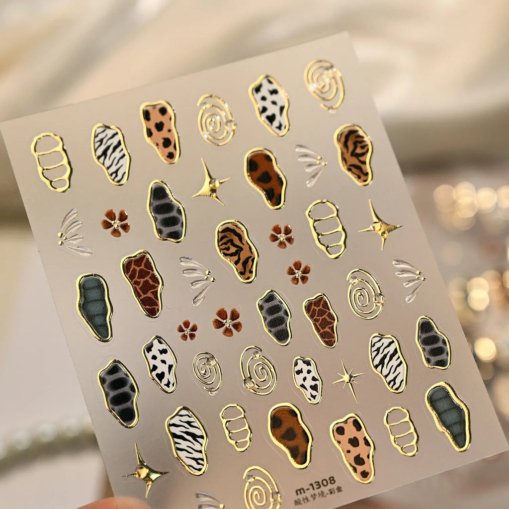 3D Animal Print Nail Stickers - Leopard & Zebra Jelly Decals