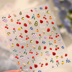 Cute 3D Fruit Nail Art Stickers - Blueberry, Ladybug & Floral Decals 1382