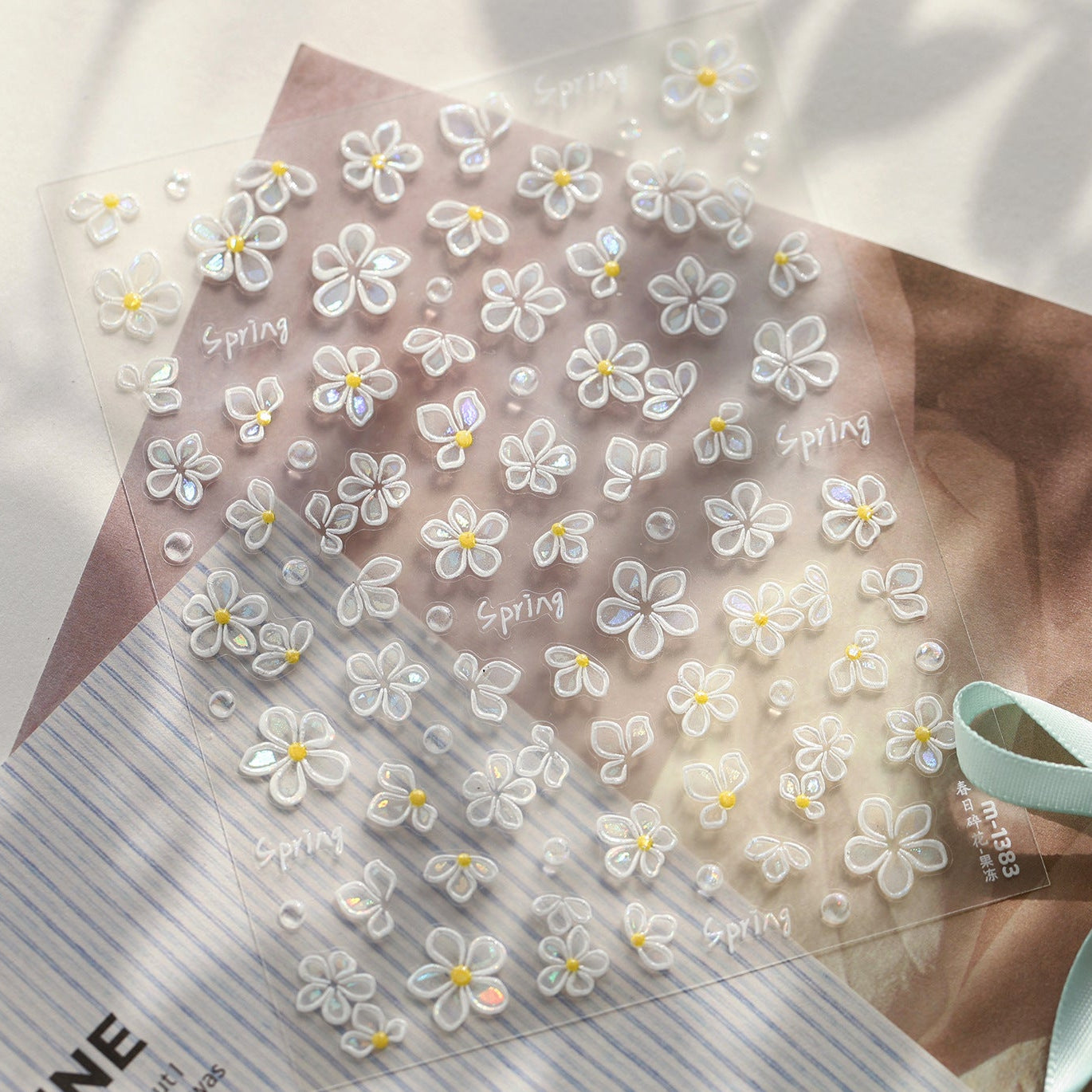 3D White Daisy Nail Stickers - Spring Flower Decals 1383