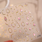 3D Gold Celestial Nail Stickers - Moon, Star & Iridescent Opal Decals