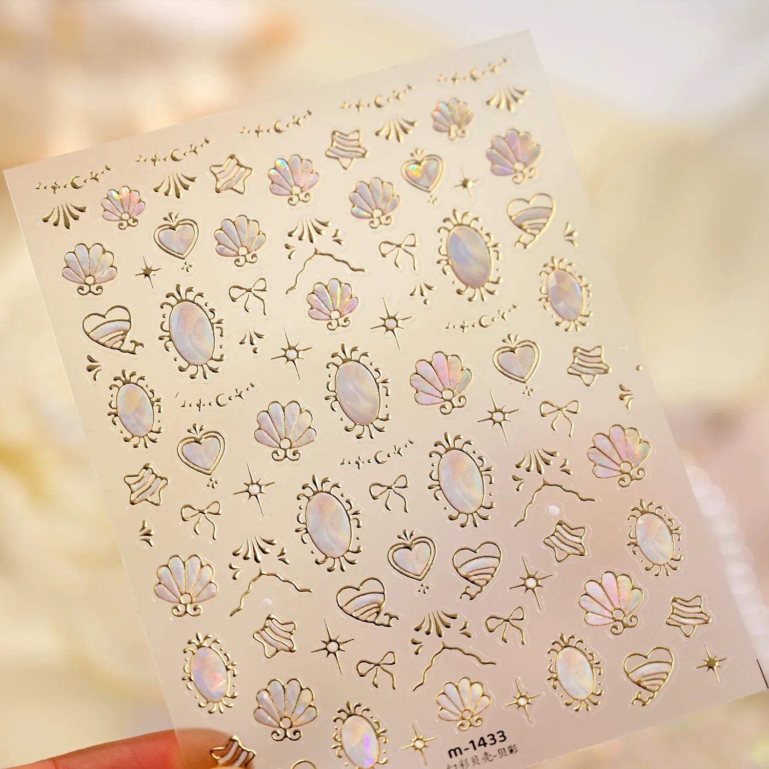 Gold Iridescent Seashell & Bow Nail Stickers - Mermaidcore Decals 