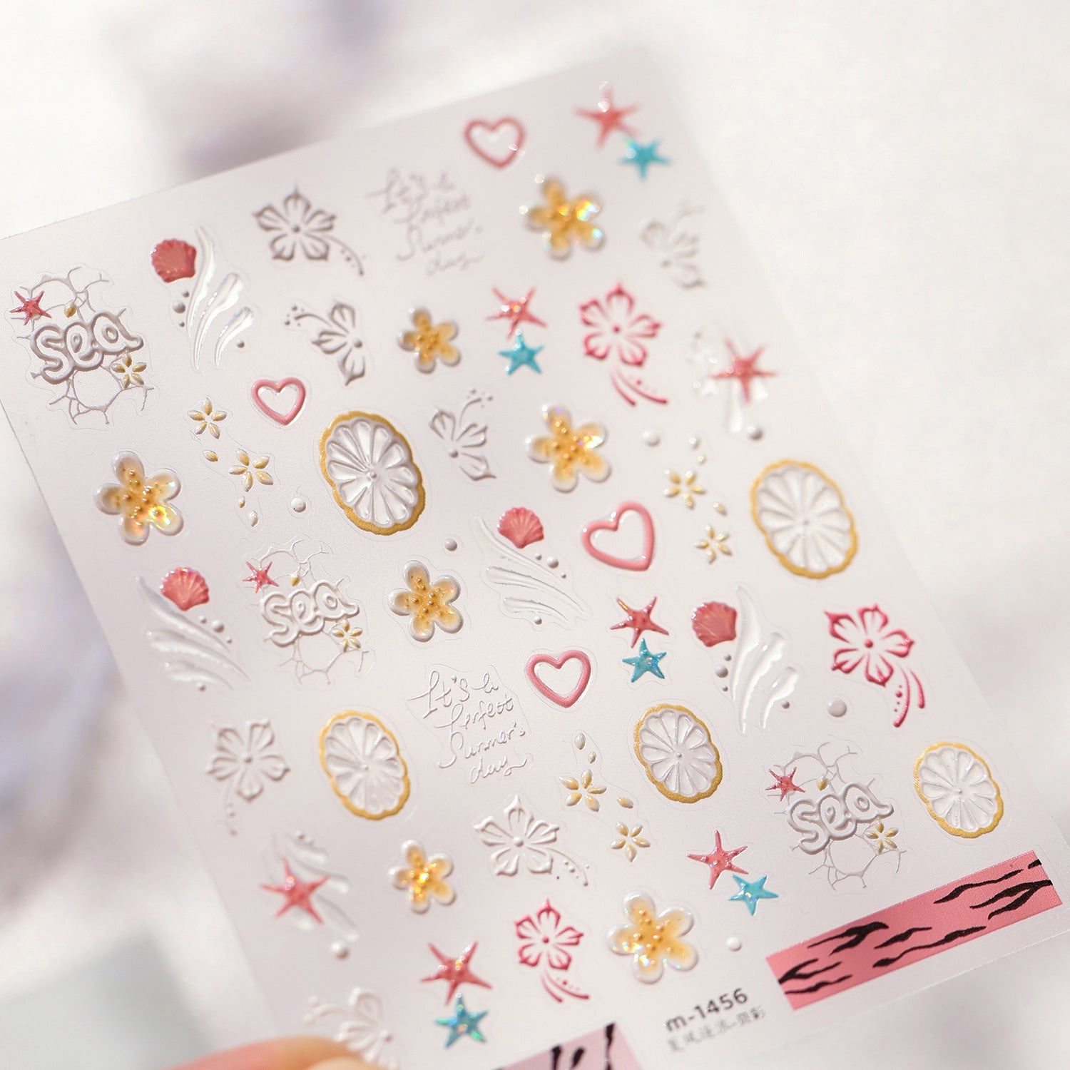 Tropical Hibiscus & Starfish Nail Stickers - 5D Summer Floral Decals
