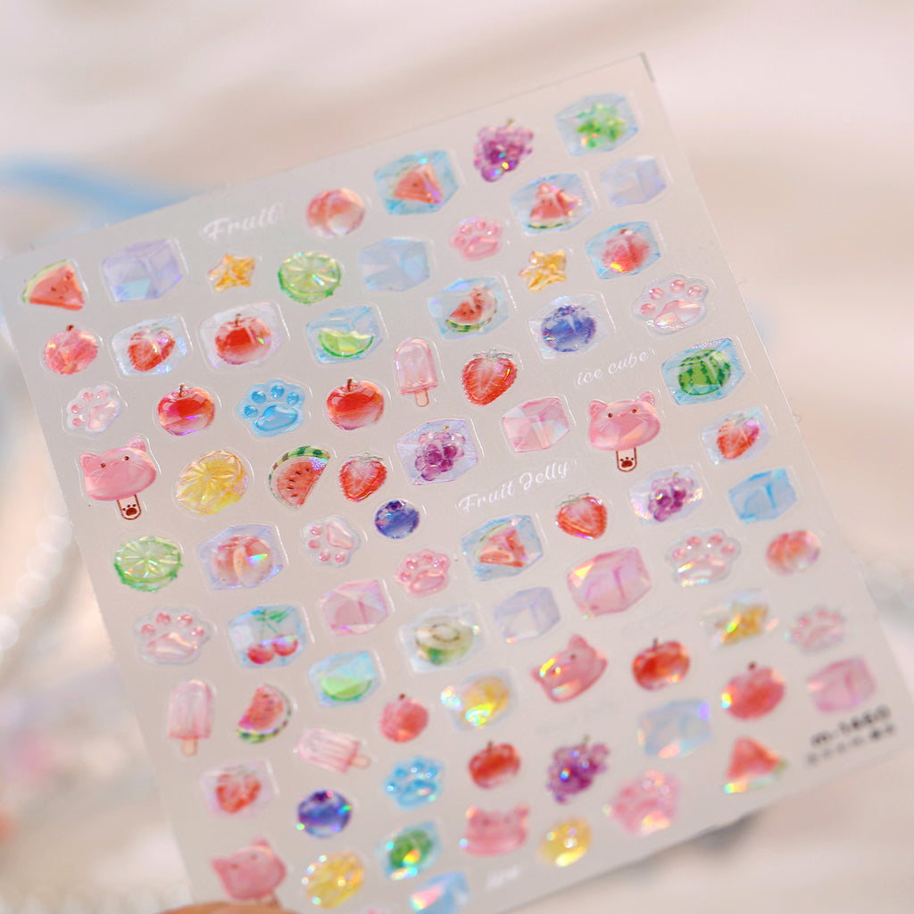 3D Kawaii Ice Cube & Fruit Jelly Nail Stickers