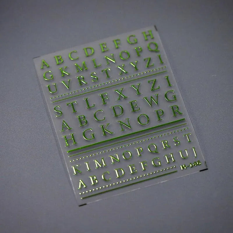 Metal Alphabet Nail Art Stickers Adhesive Sliders Silver Gold Initials Sticker Decals M146 green