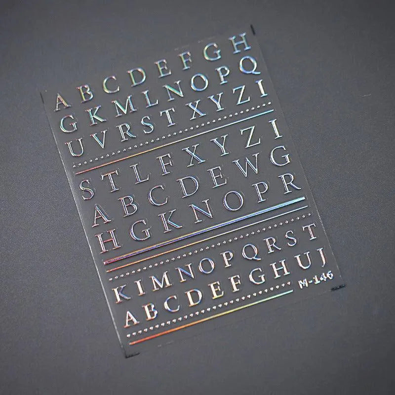 Metal Alphabet Nail Art Stickers Adhesive Sliders Silver Gold Initials Sticker Decals M146 laser