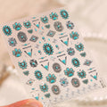 Turquoise Boho Nail Art Stickers - 3D Western Style Decals 1476