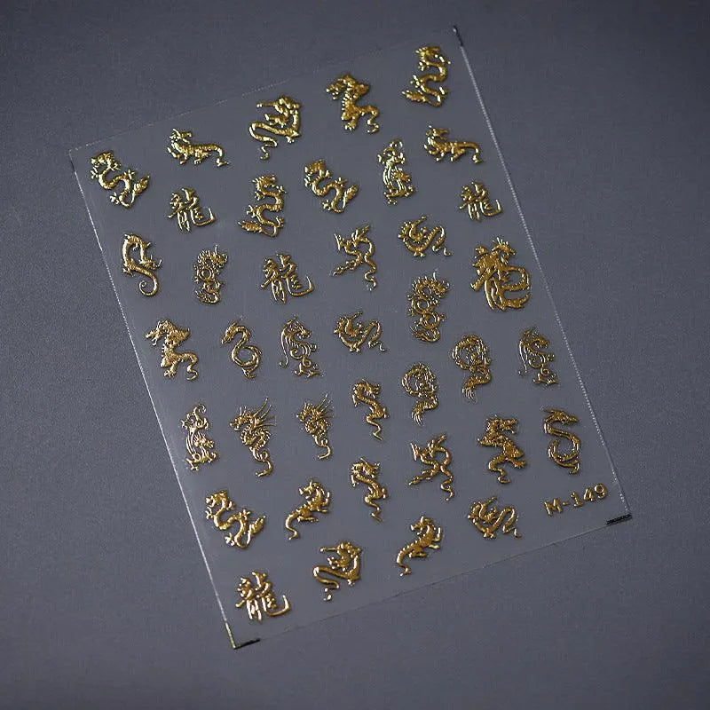 Dragon Design Nail Art Stickers Adhesive Metal Color Dragon Sticker Decals M149 gold
