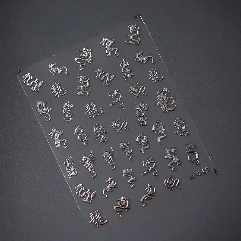 Dragon Design Nail Art Stickers Adhesive Metal Color Dragon Sticker Decals M149 silver