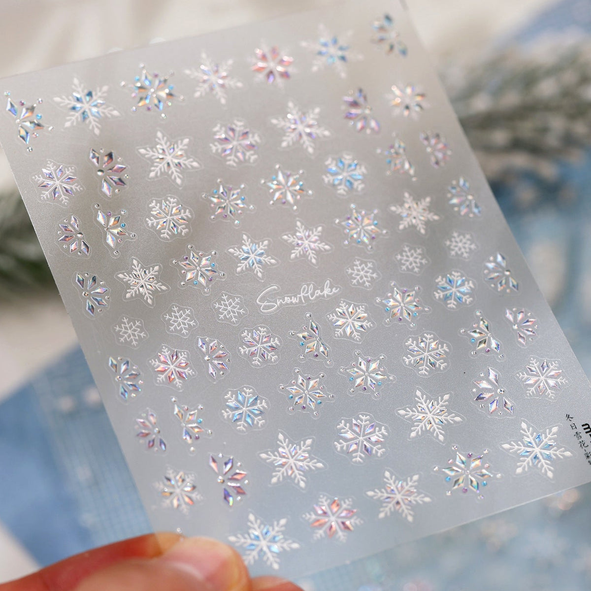 Winter Snowflake Nail Stickers Holographic Christmas Bow Reindeer Decals 1504