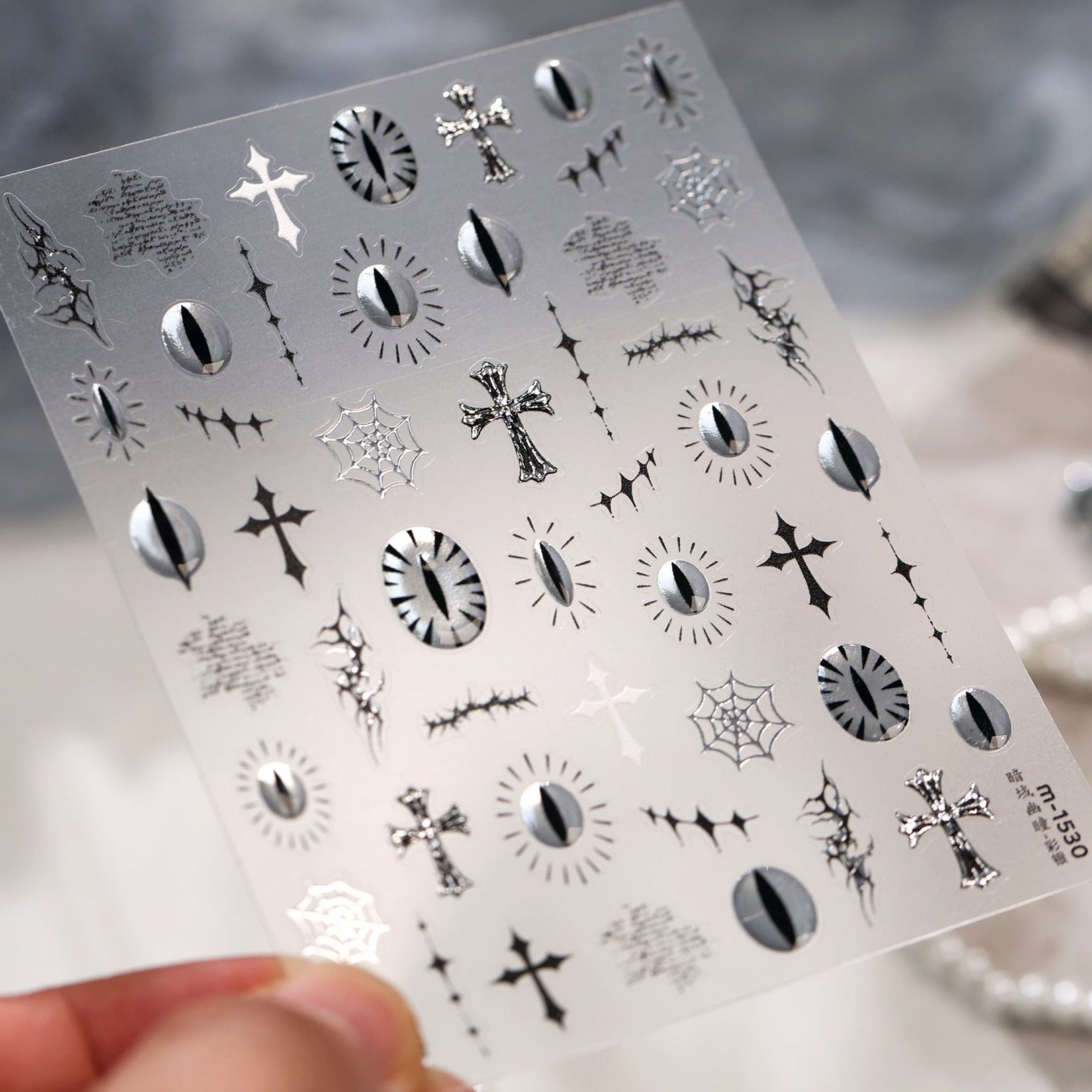 Goth Cross Evil Eye Nail Stickers - Halloween Ghost Spiderweb Decals