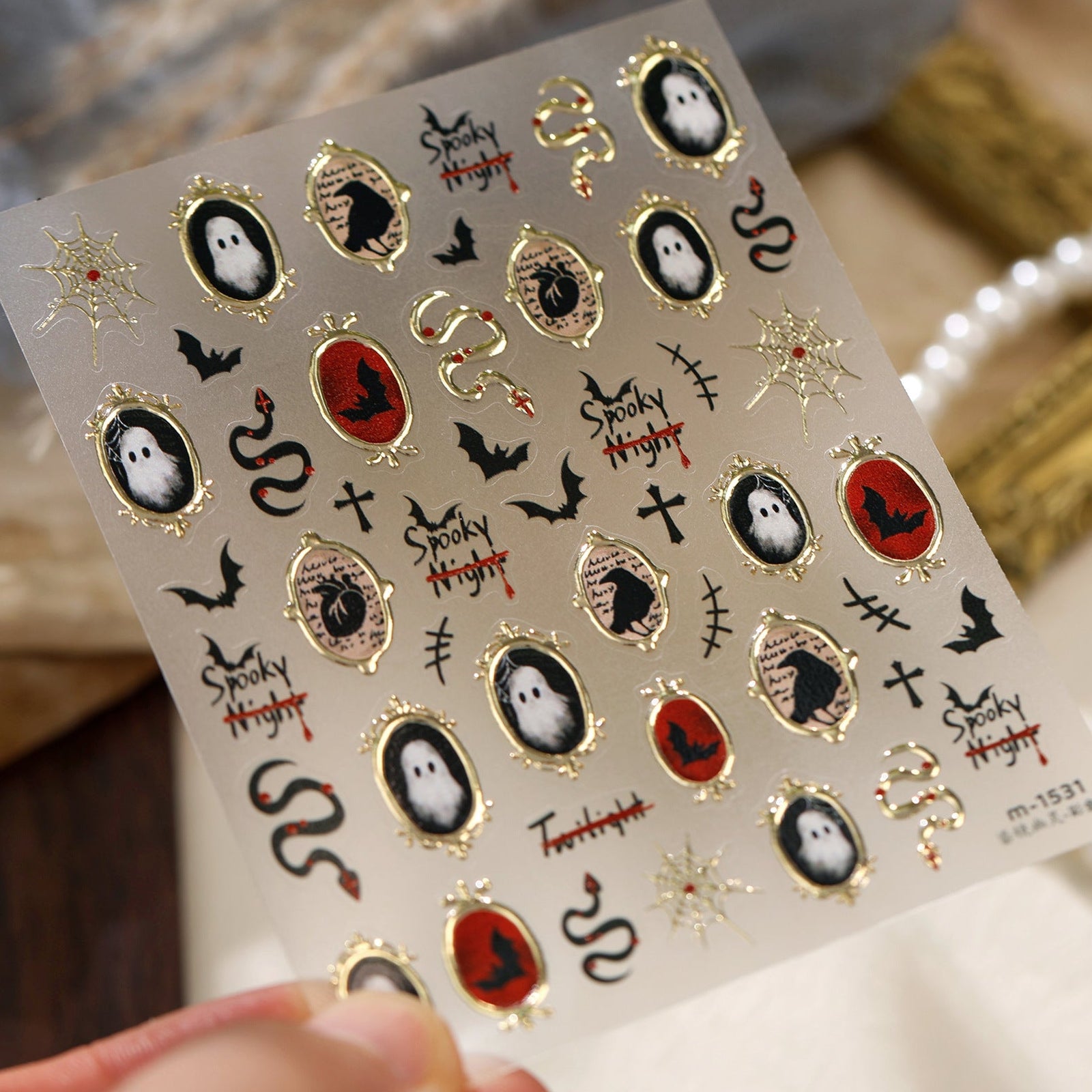 Goth Cross Evil Eye Nail Stickers - Halloween Ghost Spiderweb Decals