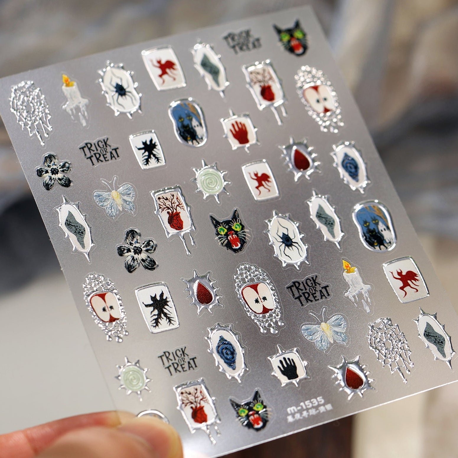 Goth Cross Evil Eye Nail Stickers - Halloween Ghost Spiderweb Decals