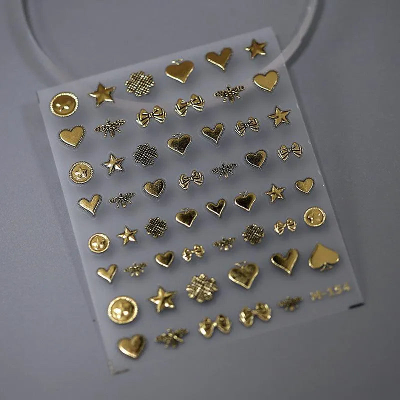 Vintage Stamp Letters Nail Art Stickers Retro Gold Metal Adhesive Sticker Decals M154