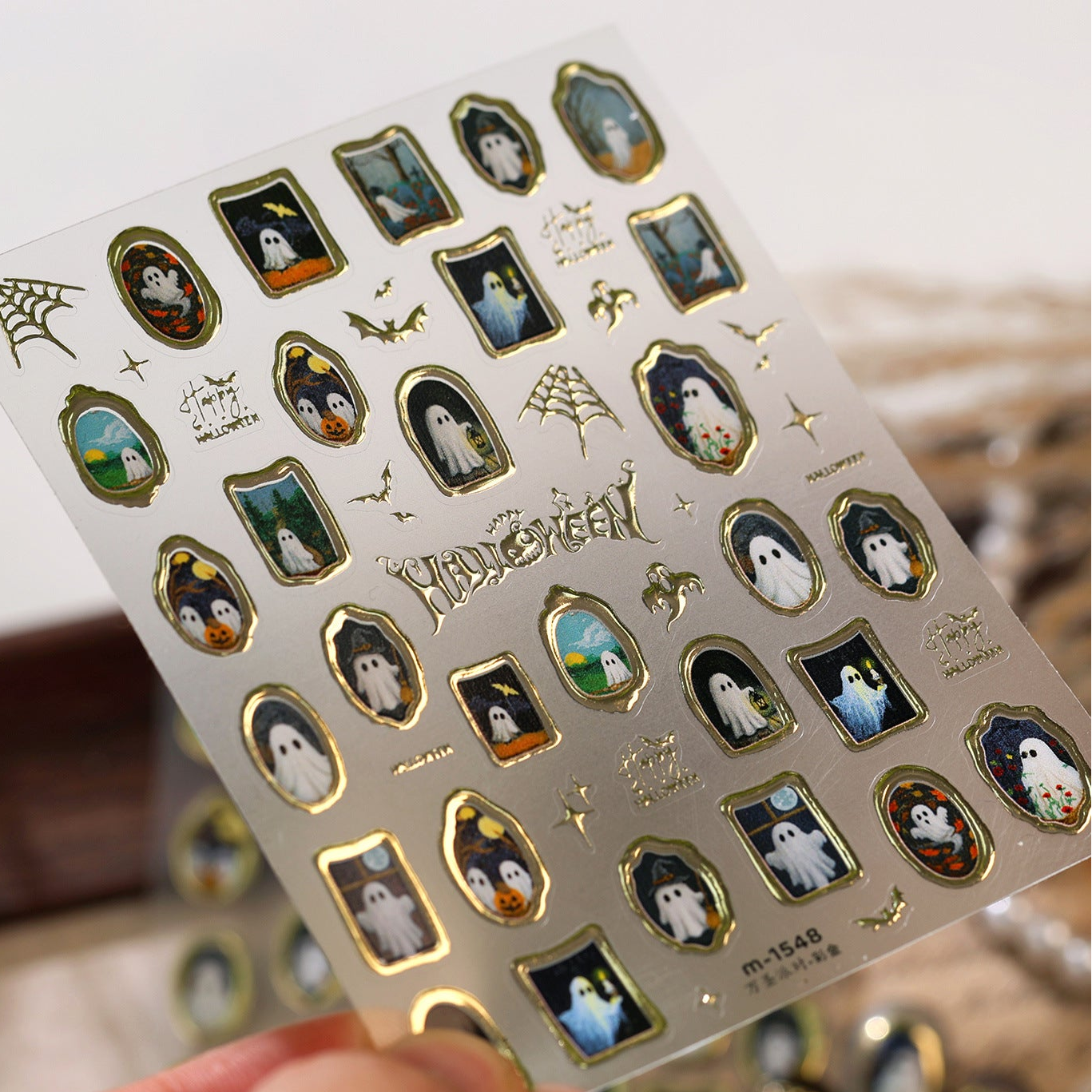3D Gold Ghost Halloween Nail Stickers