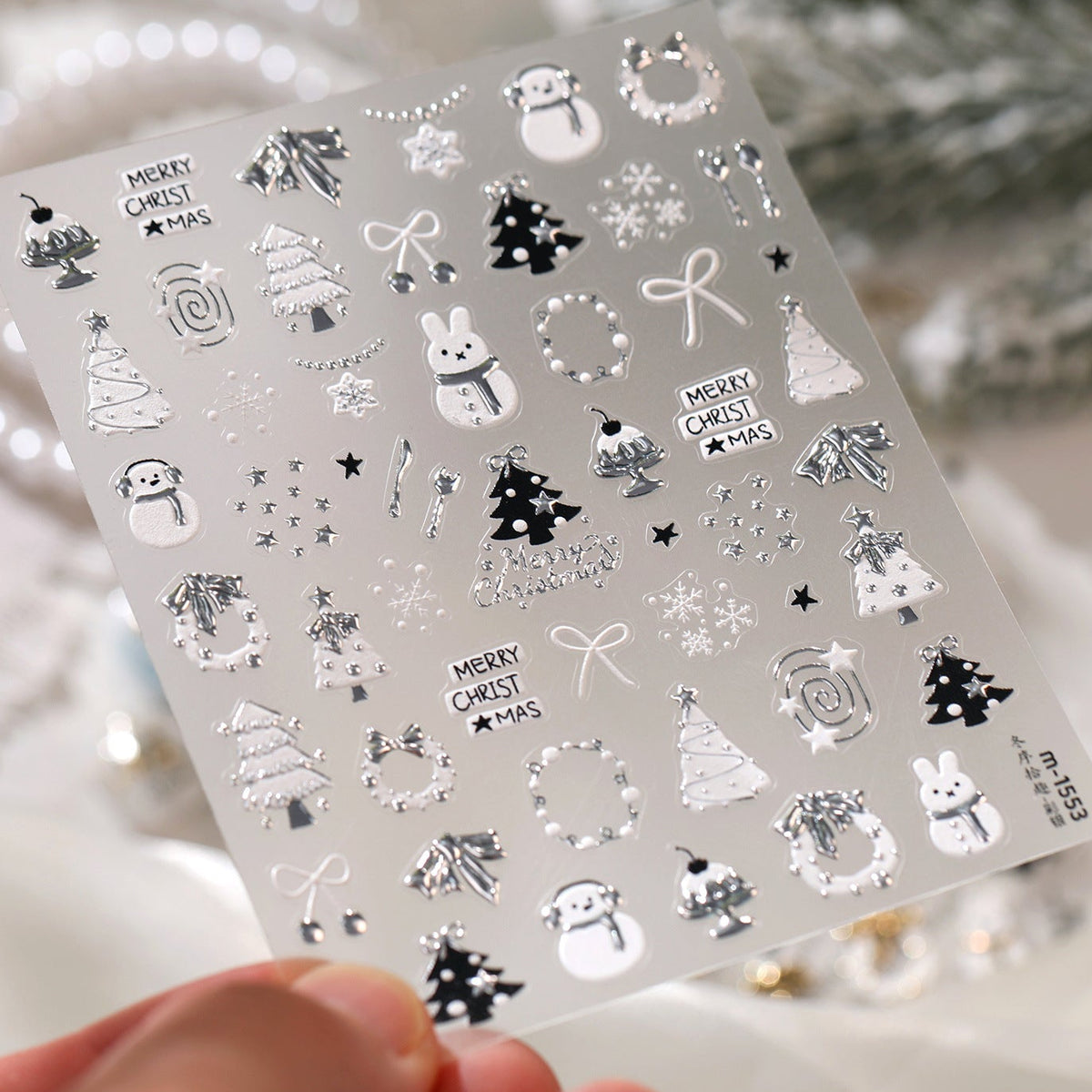 Gold Silver Christmas Nail Stickers - Cute Xmas Tree, Snowman & Wreath Decals 1552