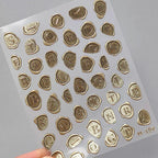Vintage Stamp Letters Nail Art Stickers Retro Gold Metal Adhesive Sticker Decals M156