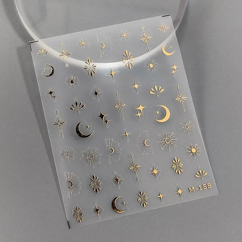 Metal Effect Nail Art Stickers Adhesive Sliders Laser Moon Lace Sticker Decals M158