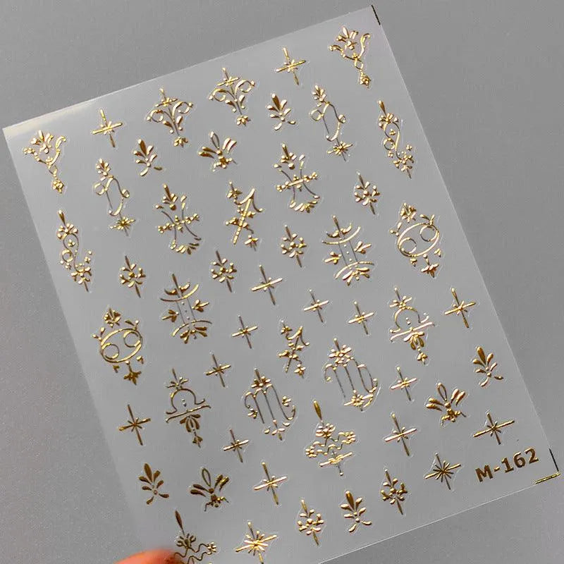 Gold Vintage Floral Nail Art Stickers Metal Color Damask 3D Adhesive Sticker Decals M162