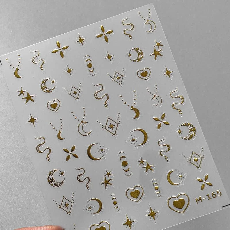 Nail Art Stickers Adhesive Slider Gold Silver Moon Snake Shape Metal Sticker Decals M165 gold