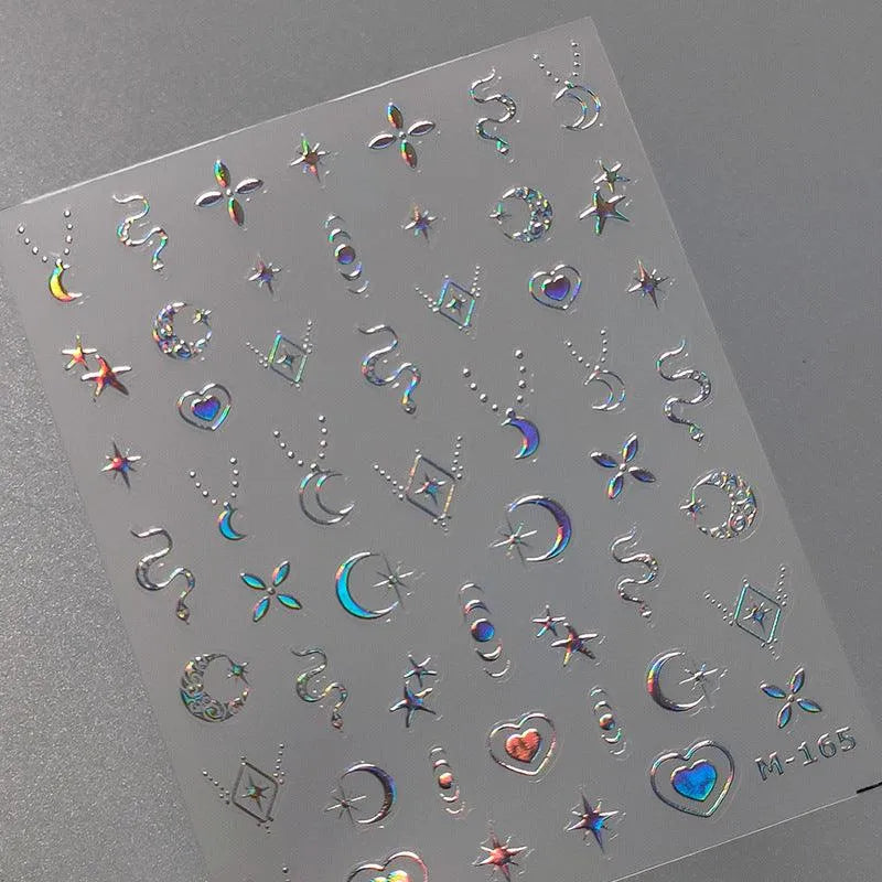 Nail Art Stickers Adhesive Slider Gold Silver Moon Snake Shape Metal Sticker Decals M165 laser