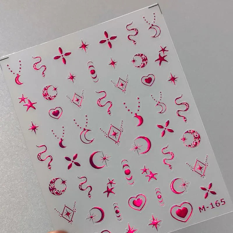 Nail Art Stickers Adhesive Slider Gold Silver Moon Snake Shape Metal Sticker Decals M165 rose red