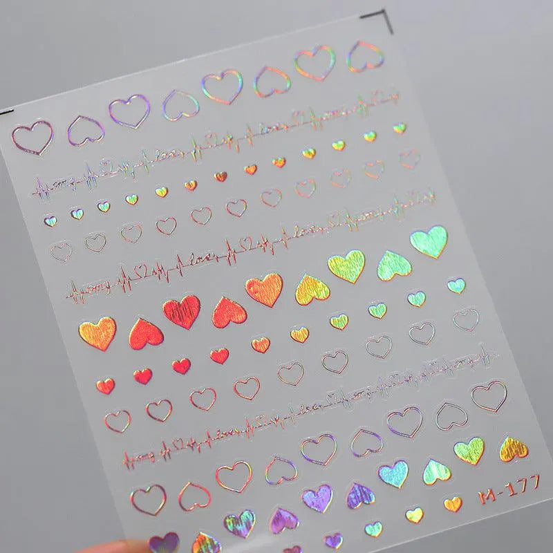 Nail Art Stickers Adhesive Slider Red Heart Embossed Sticker Decals  M177 pink