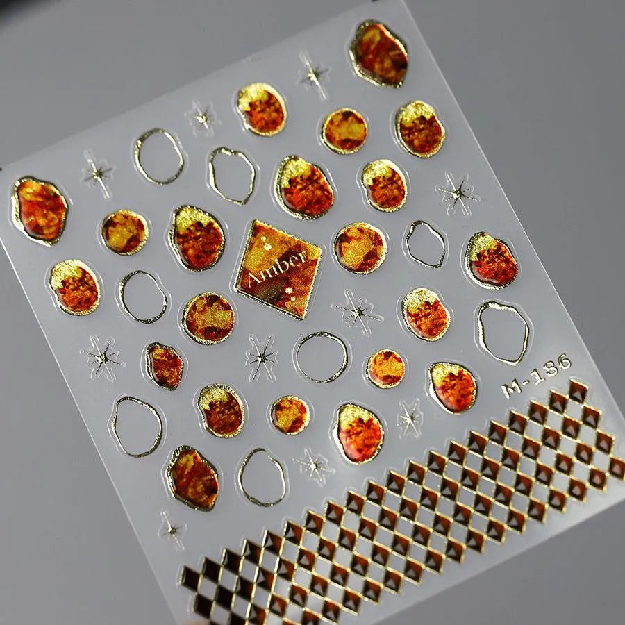 Amber Print Nail Art Stickers Tortoiseshell Amber Design Adhesive Sticker Decals M186