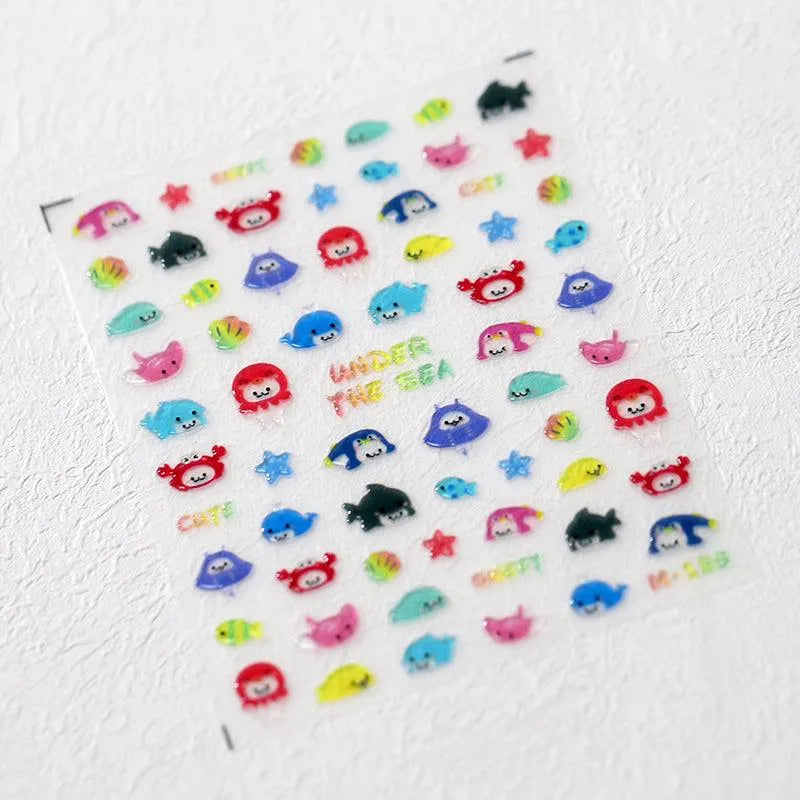 Summer Sea Life Nail Art Stickers Adhesive Slider Embossed Jellyfish Sticker Decals M189