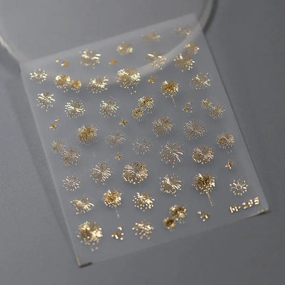 Fantasy Fireworks Nail Art Stickers Adhesive Embossed Fireworks Sticker Decals M195 gold